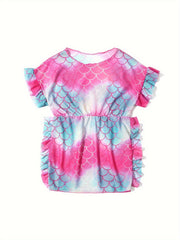 Toddler Girls Gradient Fish Scale Ruffle Trim Cover Up for Summer
