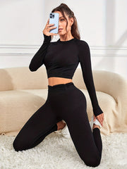 2Pcs Sporty Set Long Sleeve Tee & Slimming Pant Activewear
