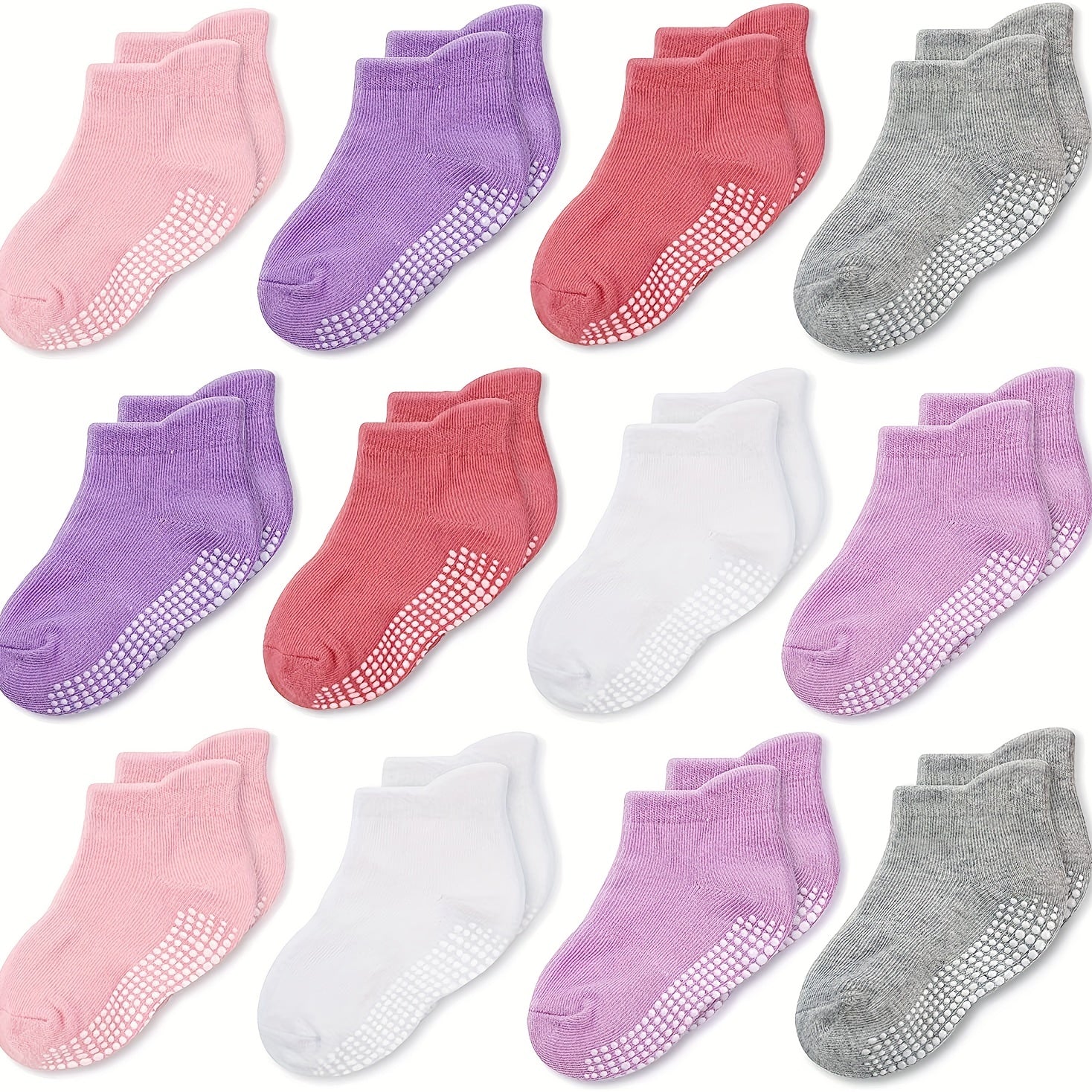 12 Pairs Non Slip Socks With Grippers Ankle Style for Kids