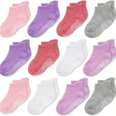12 Pairs Non Slip Socks With Grippers Ankle Style for Kids