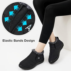 Women's Fur Lined Thermal Snow Boots Slip On Round Toe Warm Ankle Boots