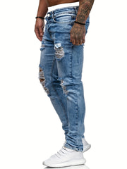 Slim Fit Ripped Jeans Mens Distressed Denim Pants