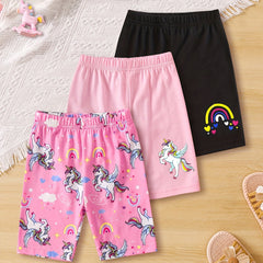 Girls Unicorn And Rainbow Print Quick drying Shorts For Summer