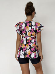 Ruffle Tankini Set V Neck Tie Front Swimsuit