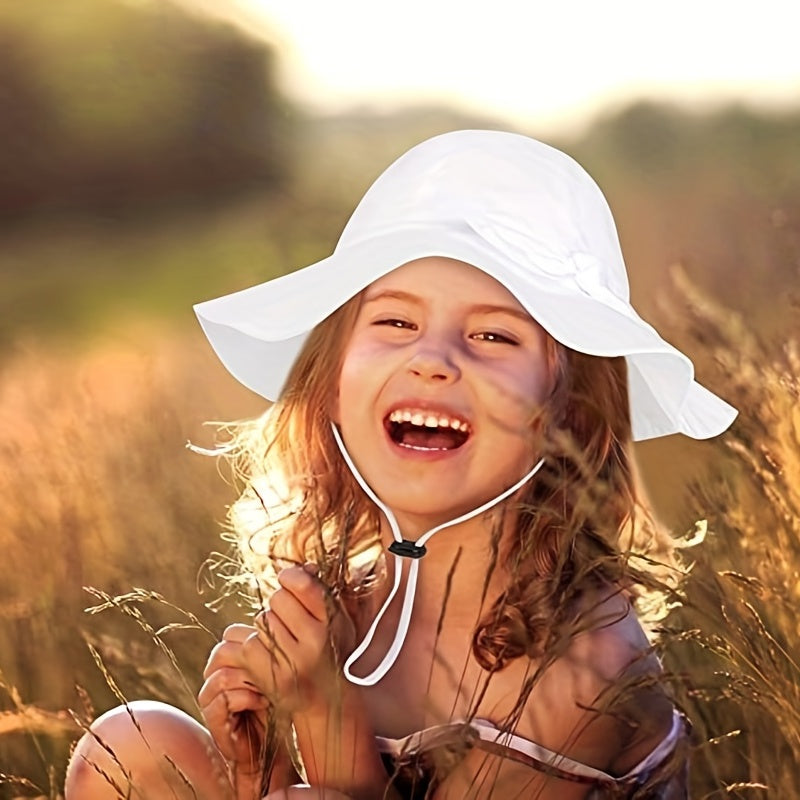 Girls Bow Wide Brim Bucket Hat for Summer