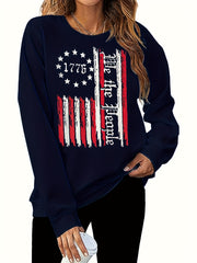 Flag Print Long Sleeve Round Neck Pullover Top