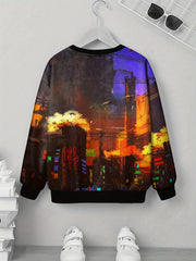 Teens 3D City View Print Sweatshirt Casual Pullover Street Wear
