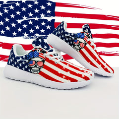 American Flag & Skull Print Sneakers Lightweight Breathable Running Shoes