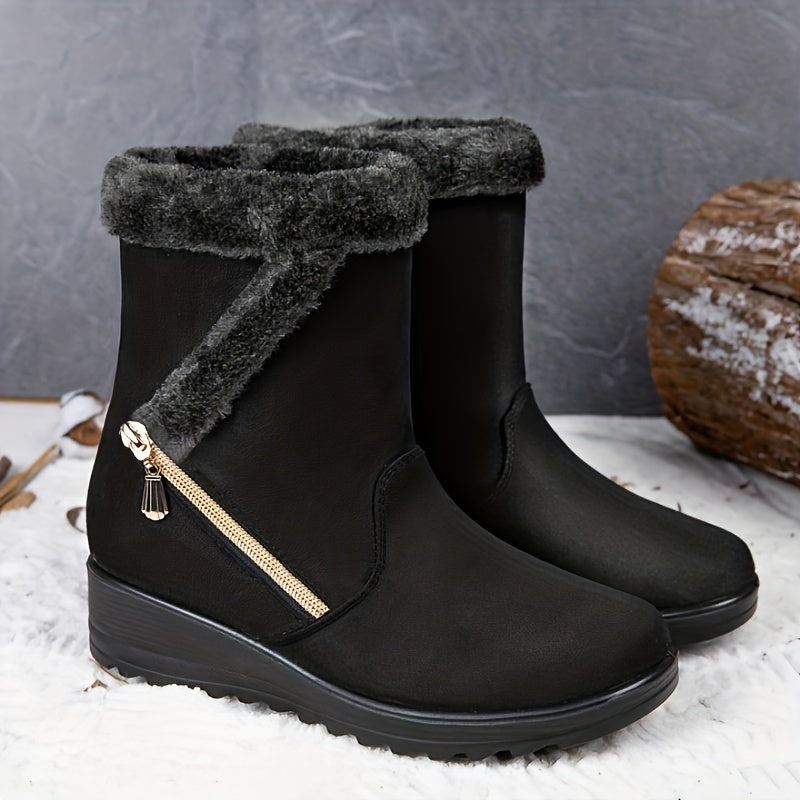 Non Slip Side Zip Snow Boots Thermal Winter Warm Mid Calf Boots