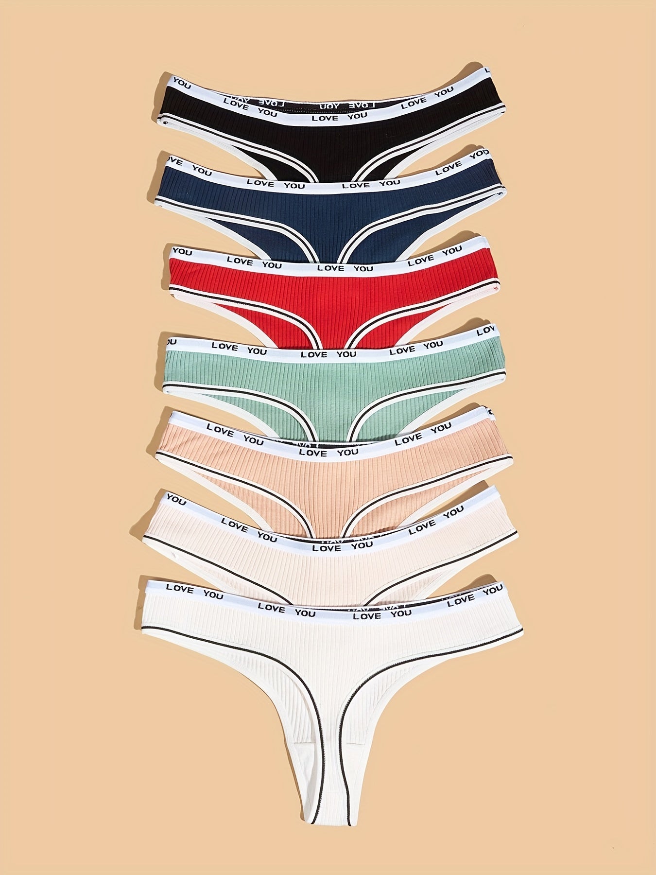 7pcs Letter Tape Ribbed Thongs Low Waist Panties Women's Lingerie
