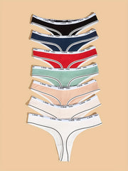 7pcs Letter Tape Ribbed Thongs Low Waist Panties Women's Lingerie
