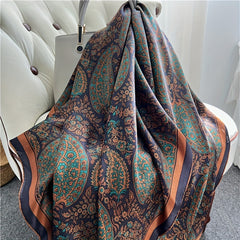 Paisley Print Silk Square Scarf Vintage Satin Shawl