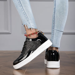 Sequins Decor Low Sneakers Round Toe Skate Shoes