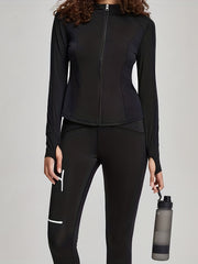 Solid Stand up Collar Zipper Yoga Jacket Thumb Hole Slim Top