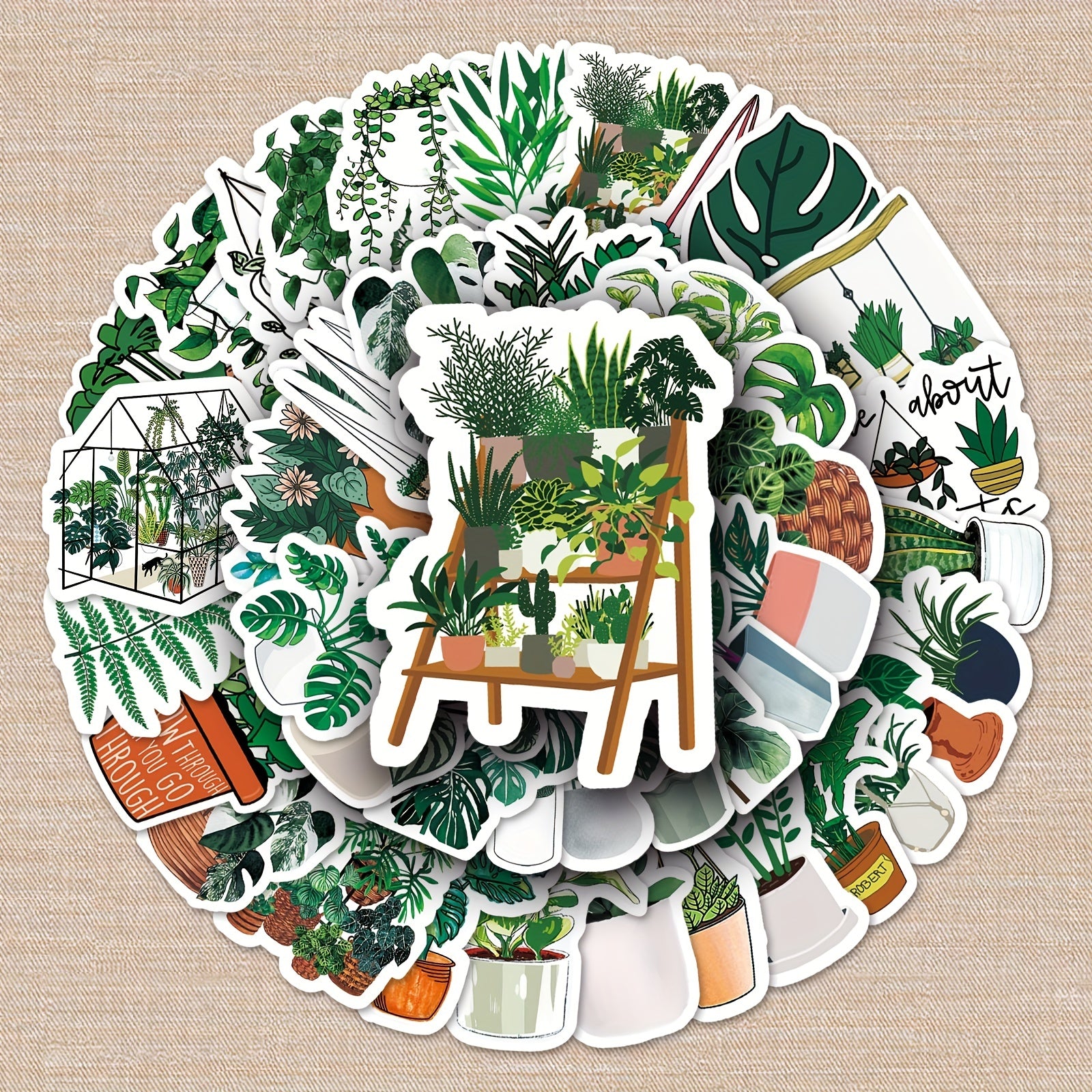 50pcs Cartoon Green Plants Plant Stickers DIY Laptop Stationery Box Waterproof