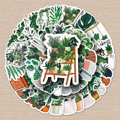 50pcs Cartoon Green Plants Plant Stickers DIY Laptop Stationery Box Waterproof