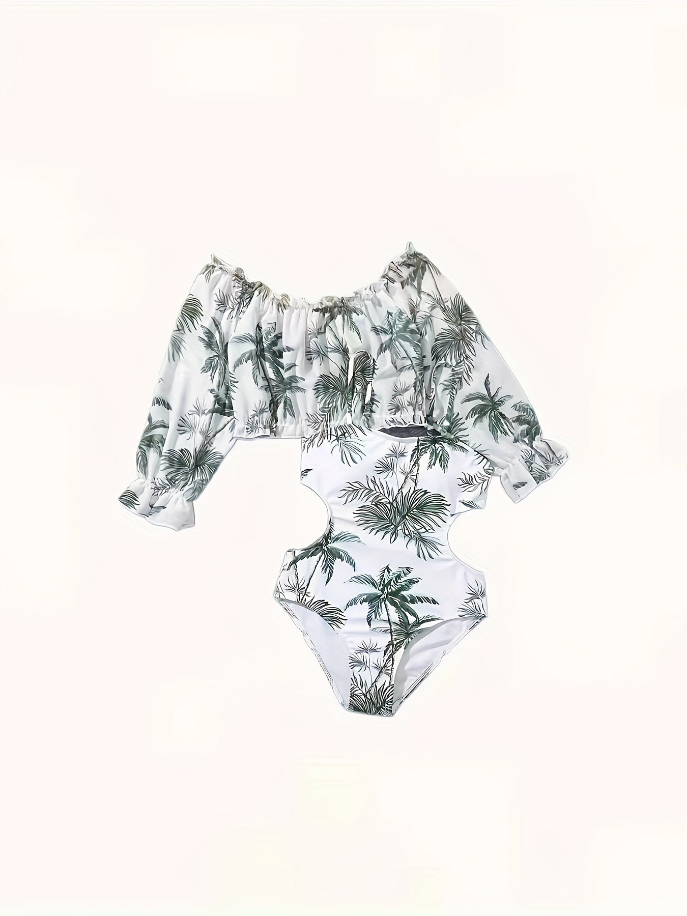 2pcs Girls Coconut Tree Graphic Swimwear Set Bathing Suit