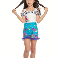Girls Floral Off Shoulder Ruffle Jumpsuit Romper for Summer Costume