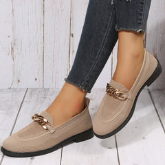 Women's Breathable Knit Sneakers with Metal Buckle