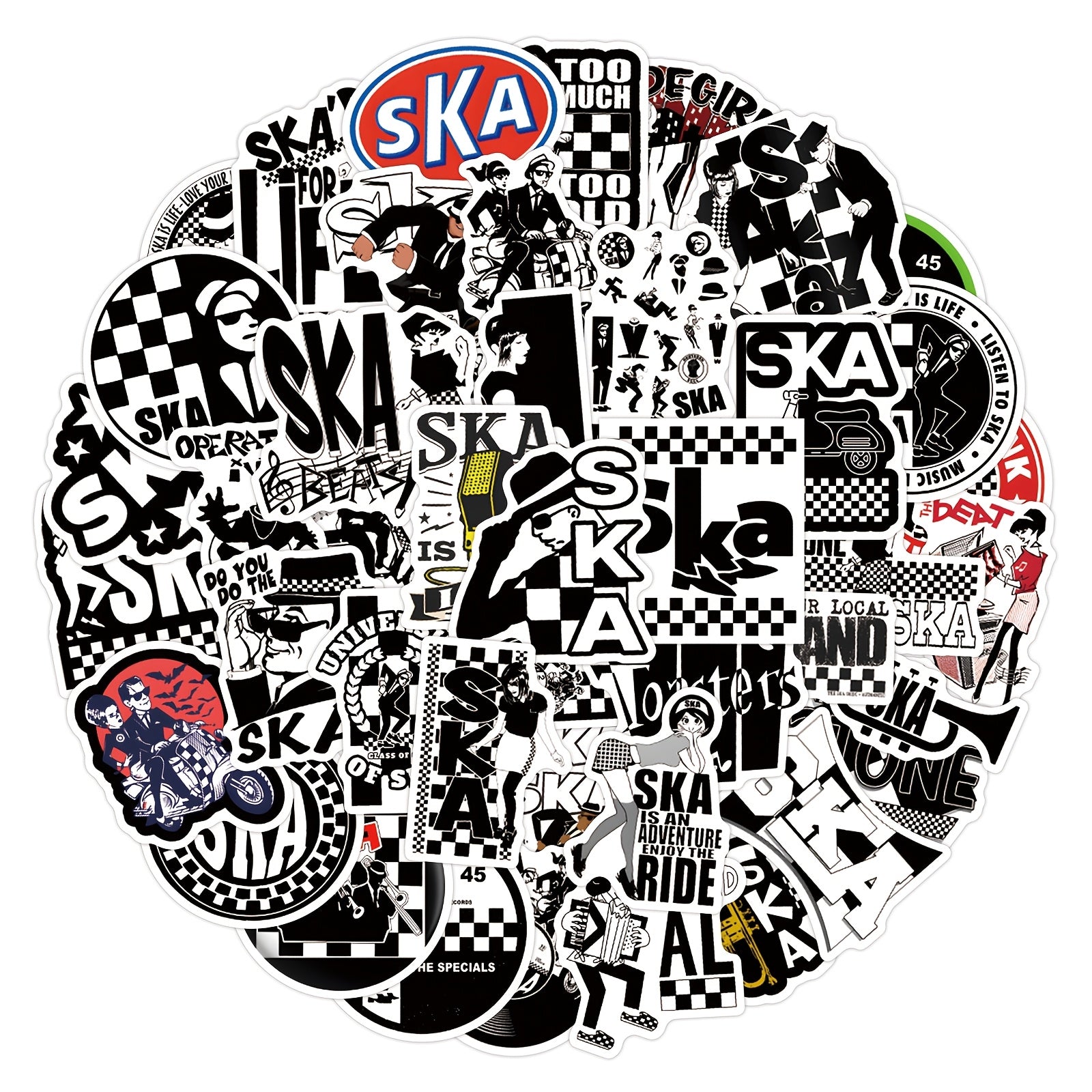 55pcs Ska Stickers Checkered Flags Music Skate Shoes Designs PVC Decals