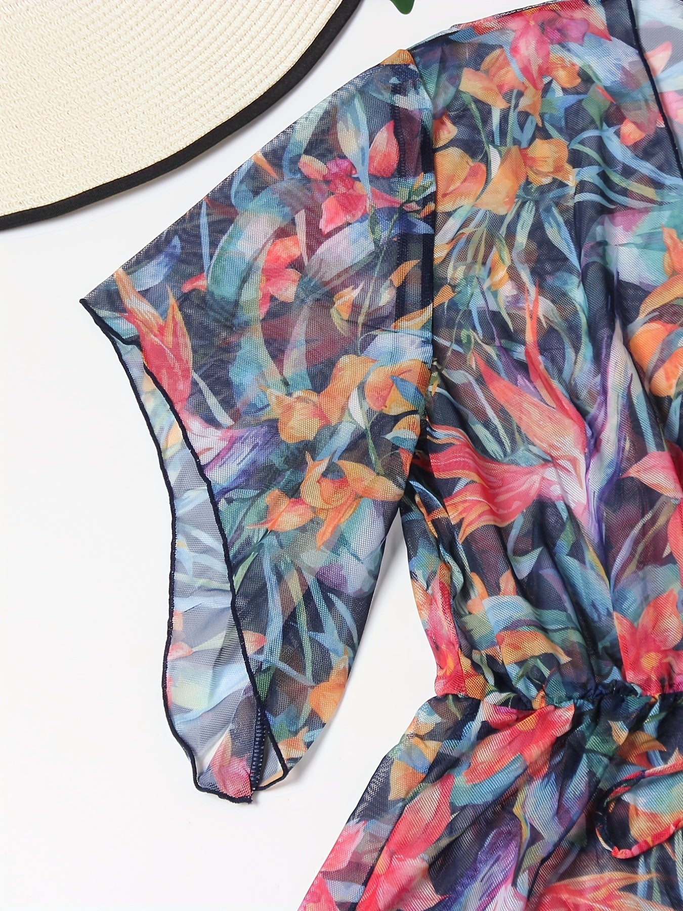 Floral Print V Neck Cover Ups Plus Size