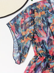 Floral Print V Neck Cover Ups Plus Size