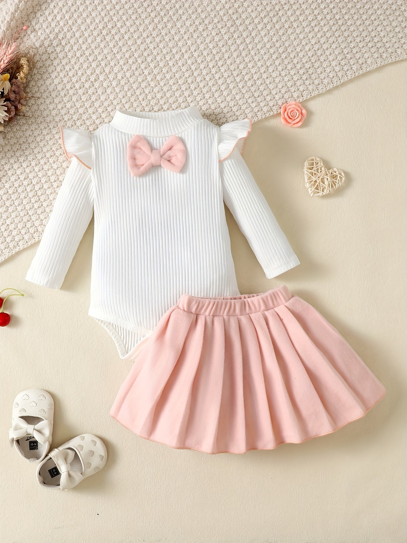 Toddler Baby Girls Romper & Pleated Skirt 2pcs Set