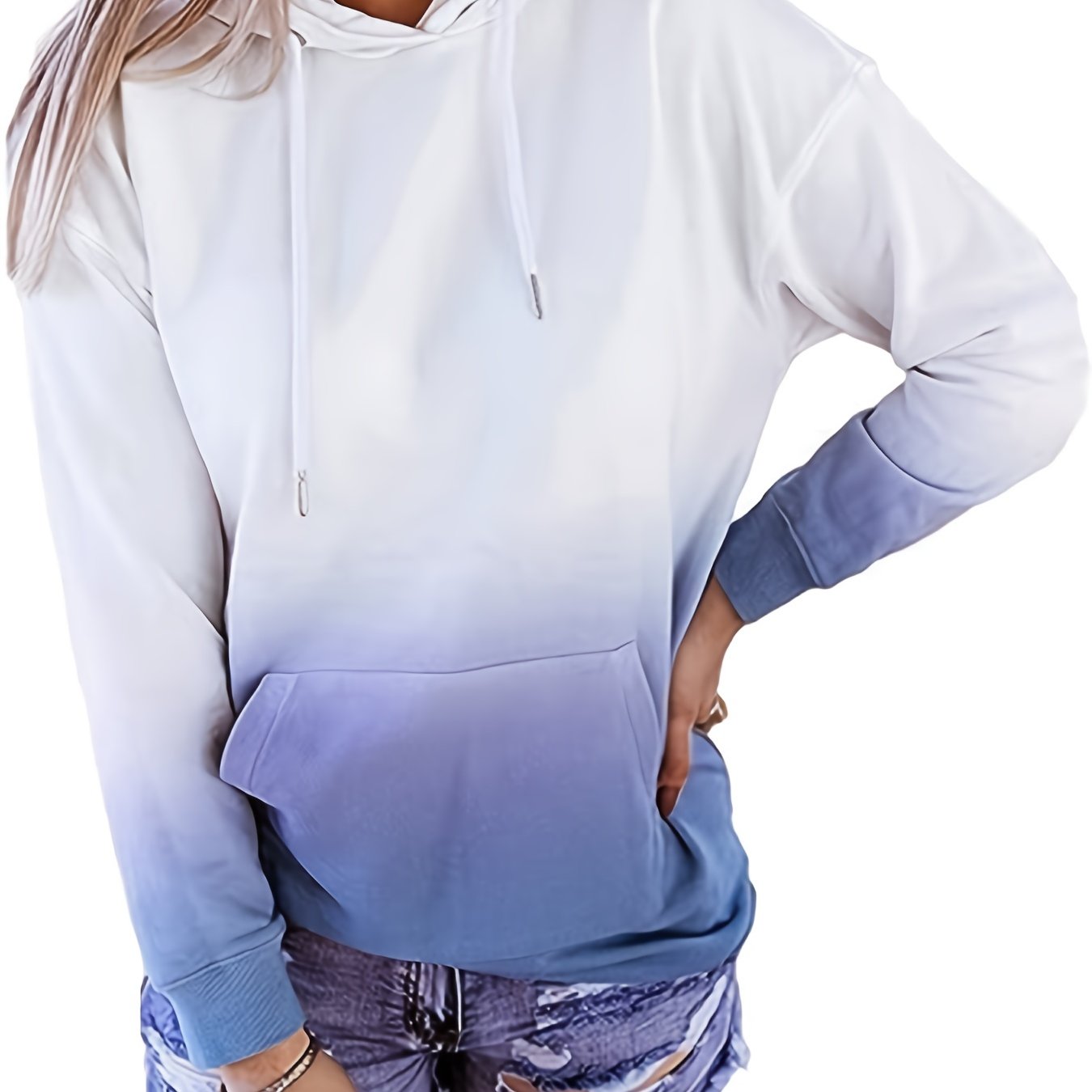 Ombre Kangaroo Pocket Hoodie Long Sleeve Drawstring Hoodies