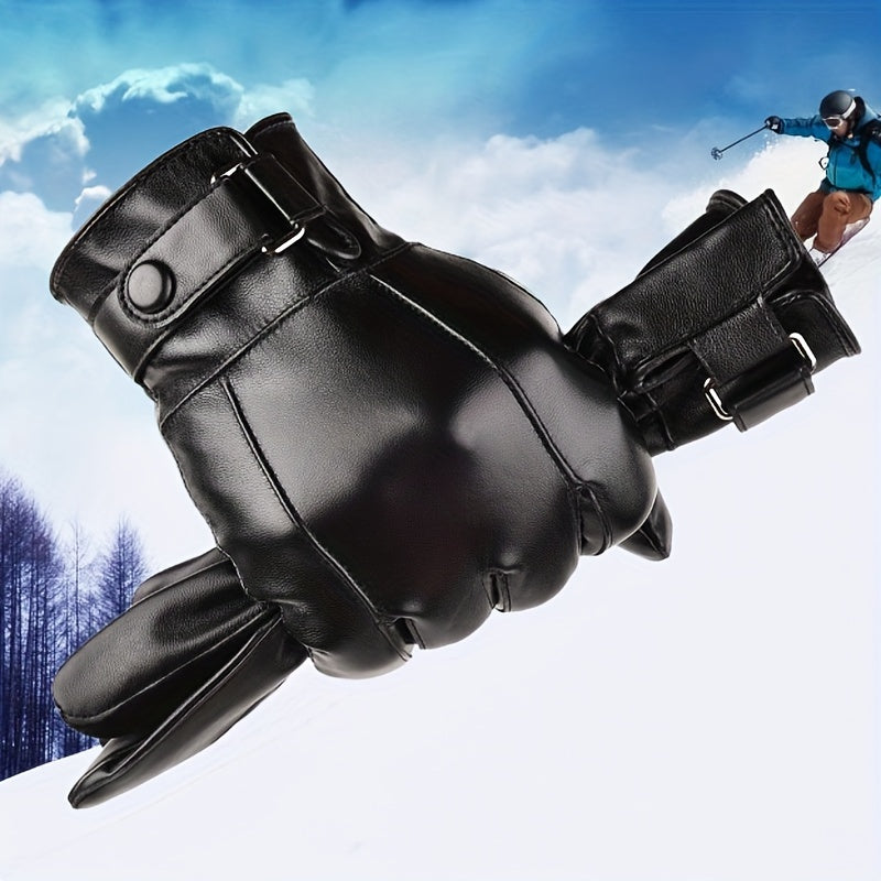 Winter Warm PU Leather Gloves for Cycling Skiing