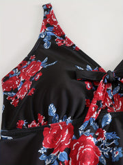 Modest Tankini Set - Floral Print Tie Front Cami Top & Boys