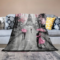 Romantic Paris Flannel Throw Blanket for Couch Bed Travel Outdoor
