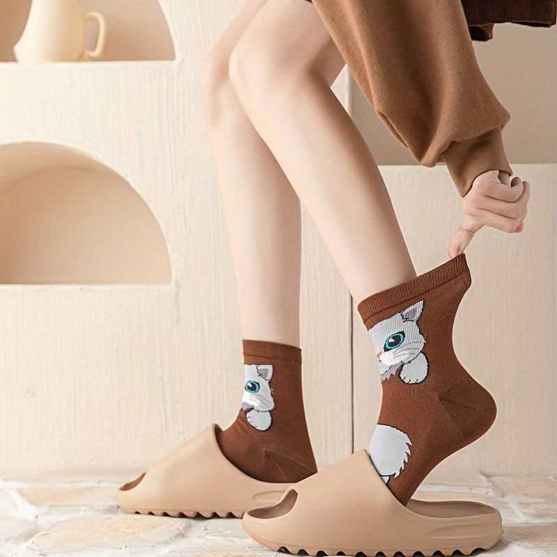 5 Pairs Cartoon Cat Socks Women's Stockings Hosiery