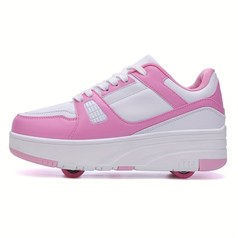 Girl's Block Roller Skates & Lace Up Four Wheel Shoes