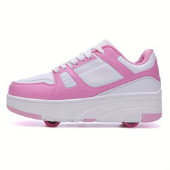 Girl's Block Roller Skates & Lace Up Four Wheel Shoes