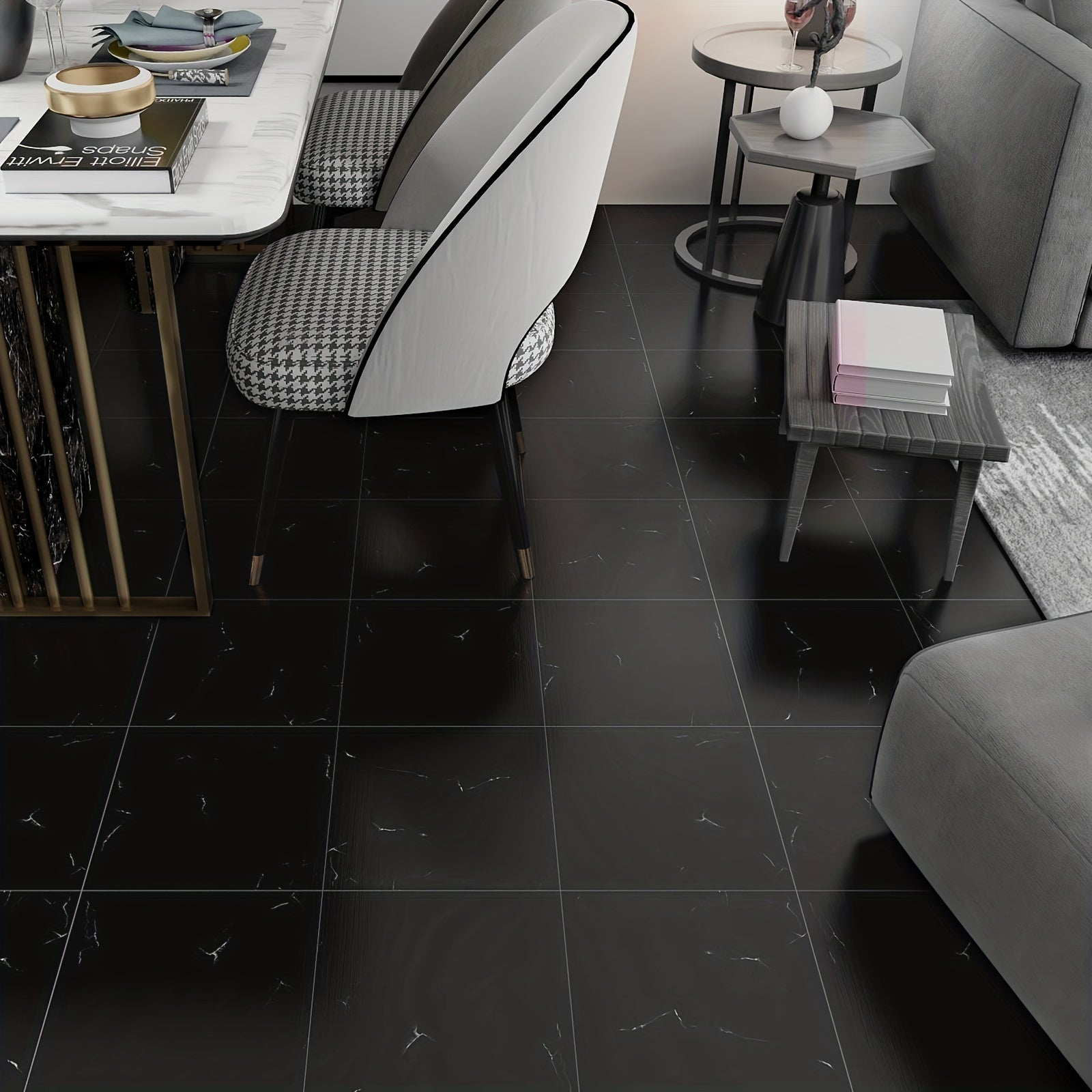 5pcs Marble Peel and Stick Floor Tiles - Waterproof & Easy Install