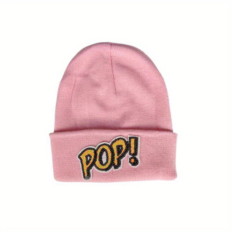 POP Sequin Decor Beanie Solid Elastic Knit Hat Lightweight Warm Skull Cap
