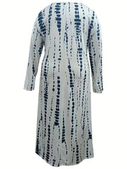 Tie Dye Long Sleeve V Neck Maxi Dress