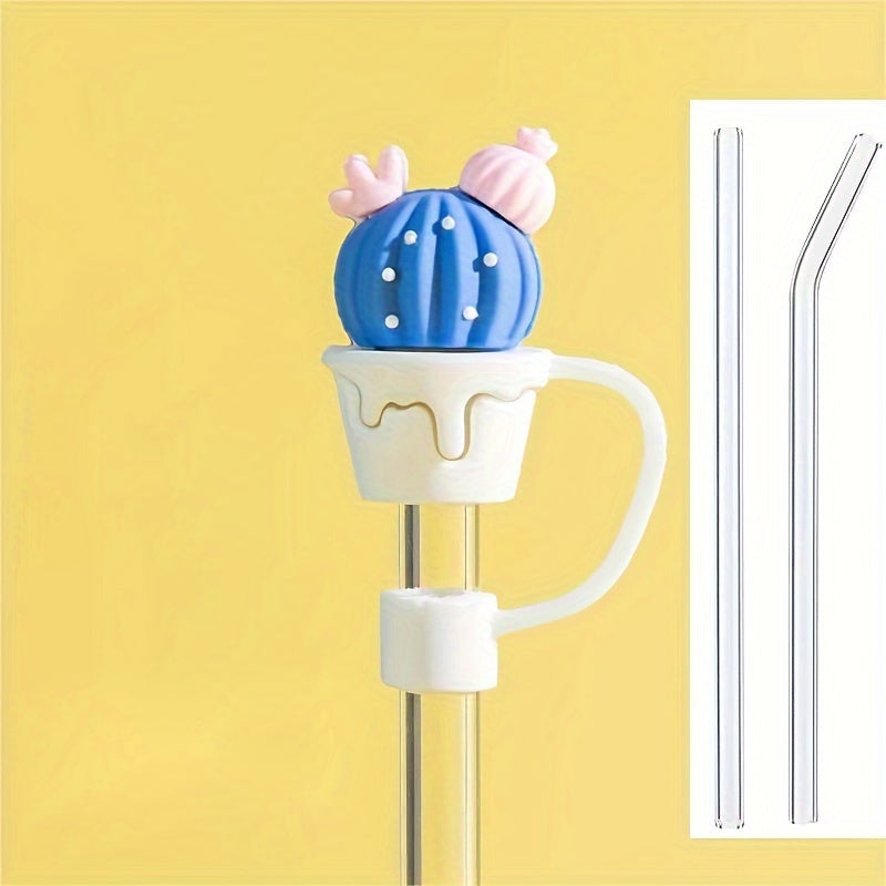 7pcs Cartoon Straw Tip Covers Reusable Leakproof Straw Plugs Cup Accessories