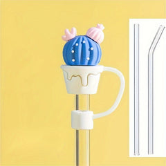 7pcs Cartoon Straw Tip Covers Reusable Leakproof Straw Plugs Cup Accessories