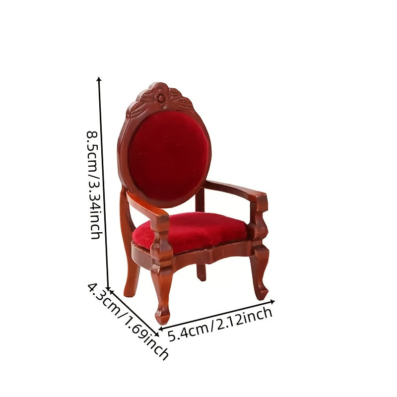 1:12 Dollhouse Furniture Vintage Wood Armchairs with Red Cushions