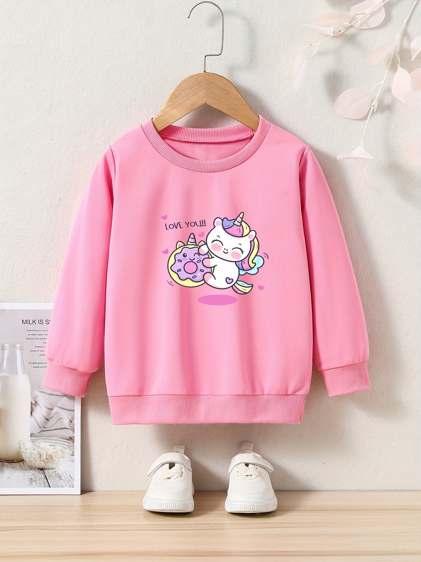 Adorable Unicorn Graphic Crew Neck Long Sleeve Sweatshirt for Kids