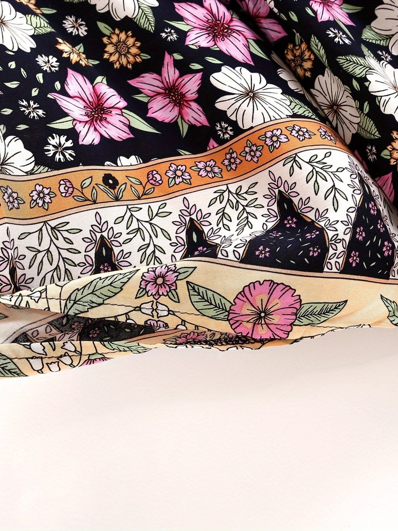 Floral Print Boho Style Cover Up Kaftan Long Kimono Sleeve