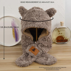 Lamb Wool Animal Ears Knitted Plush Winter Cap for Her