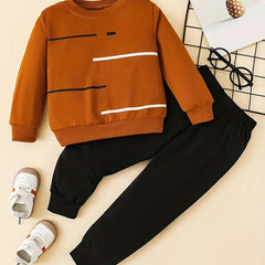 Toddler Boy's Stripe Print Sweatshirt & Sweatpants Set for Spring Fall