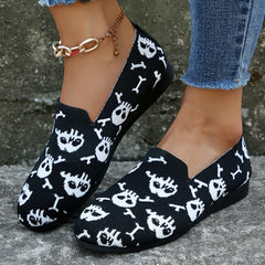 Skull Pattern Flat Shoes Halloween Soft Sole Slip On Shoes