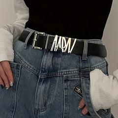 Stylish PU Belt Hip Hop Square Metal Pin Buckle Belt For Women