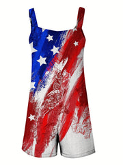 Print Dual Pockets Romper Jumpsuit Women's Clothing