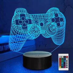 3D Gamepad Lamp Night Light 16 Colors Changing Remote Gamer Gift Kids Bedroom