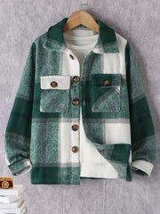 Girls Casual Plaid Button Down Jacket for Spring Fall