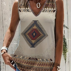 Women's Western Tank Top Geometric Print V Neck